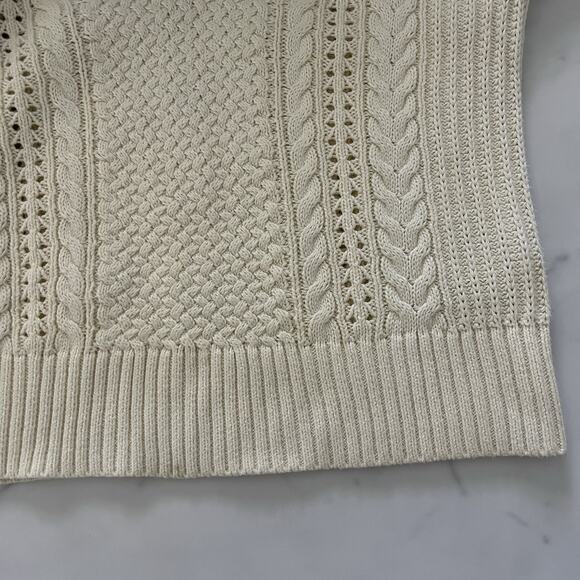 J.Crew Cable-Knit V-Neck Pullover Cream XS tennis prep Aran Sweater Scandi Chic - Picture 9 of 11